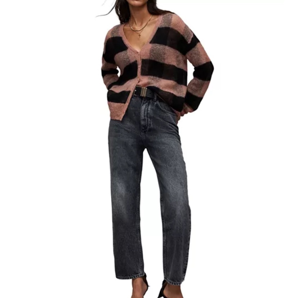 ALLSAINTS Renee V-neck Checked Wool Mohair-blend Cardigan Size Small - Picture 5 of 13